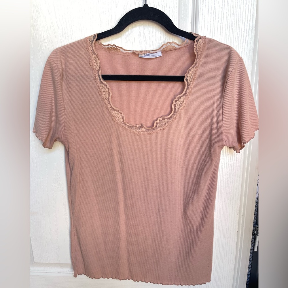 Pink Zara shirt with lace details size large